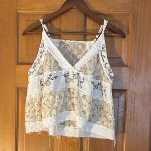 POL White Floral Embroidered Lace Trim Cami